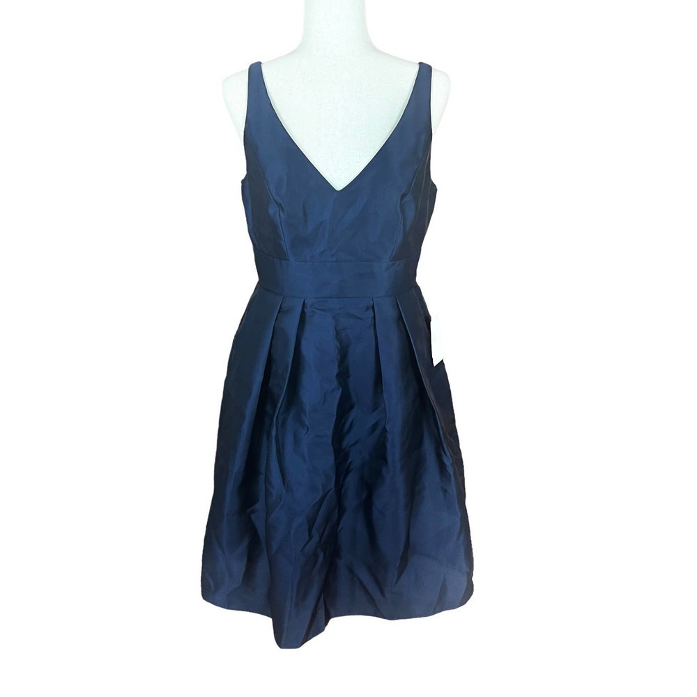 ALFRED SUNG MIDNIGHT BLUE V- NECK SATIN COCKTAIL DRESS SIZE 8 NWT - Picture 2 of 14